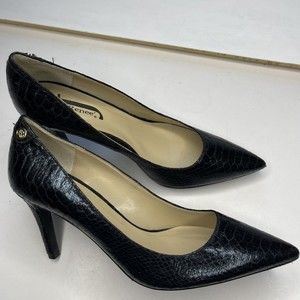 J RENEE Lizard Snake Print Faux Leather Pumps 7.5M Black Heels Stilettos Career